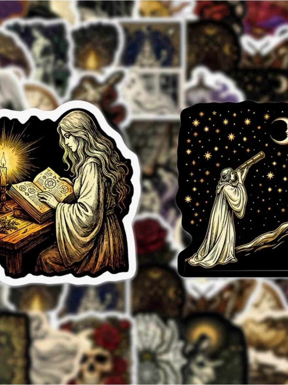 50 Dark Magic Witch Stickers Cauldrons Cosmic Black Cat Raven Moon